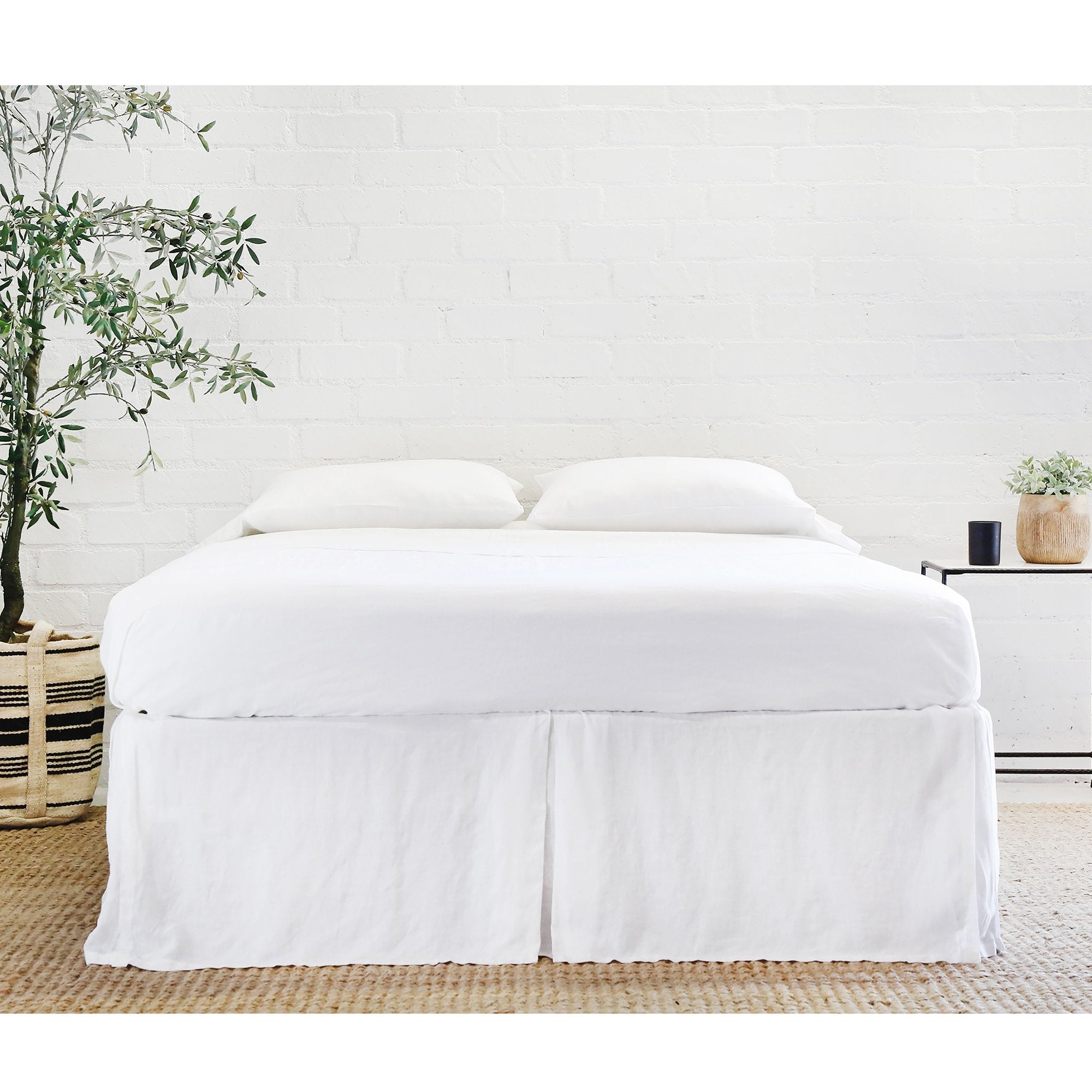 PLEATED LINEN BEDSKIRT - WHITE-Bed Skirt-Pom Pom at Home