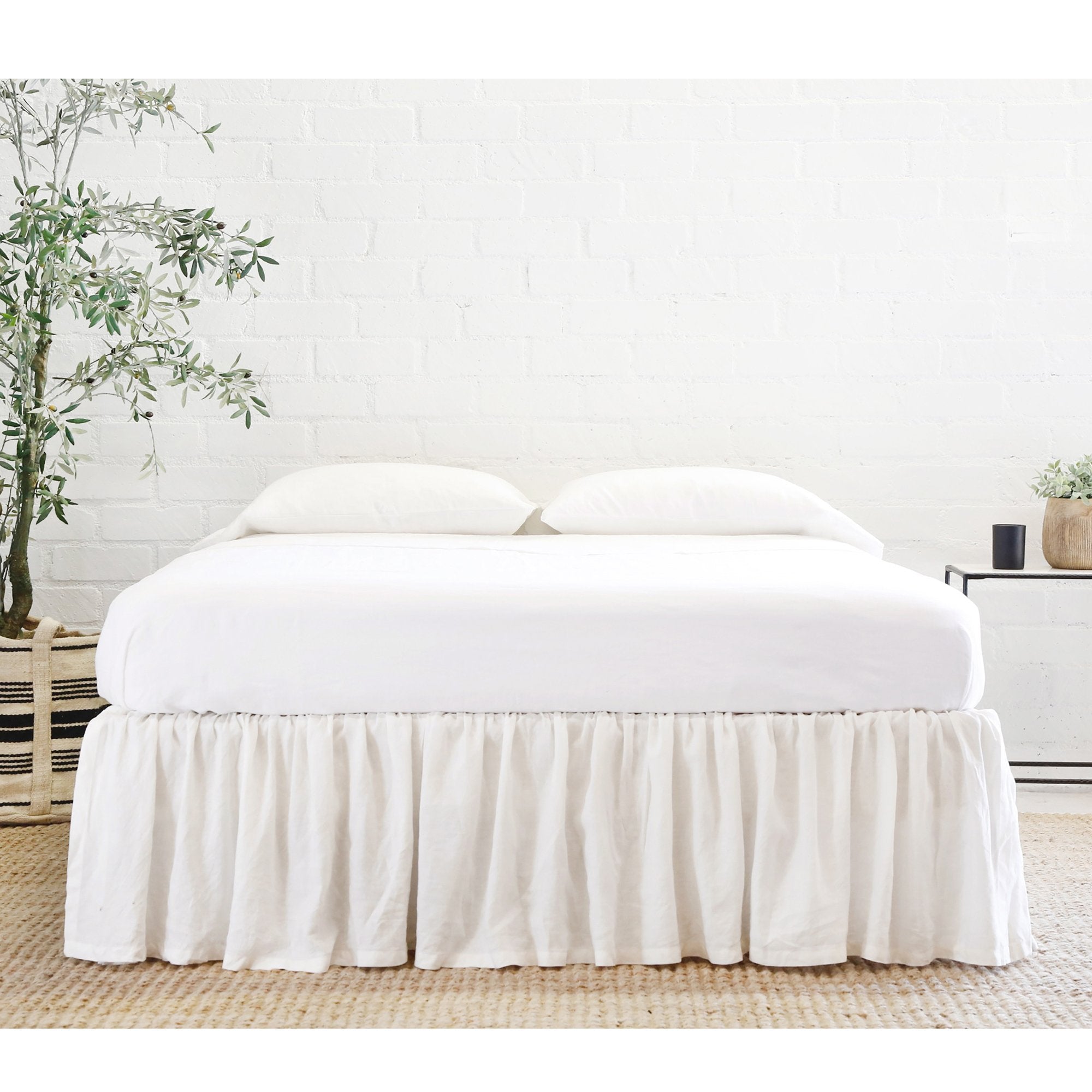 GATHERED LINEN BEDSKIRT - CREAM-Bed Skirts-Pom Pom at Home