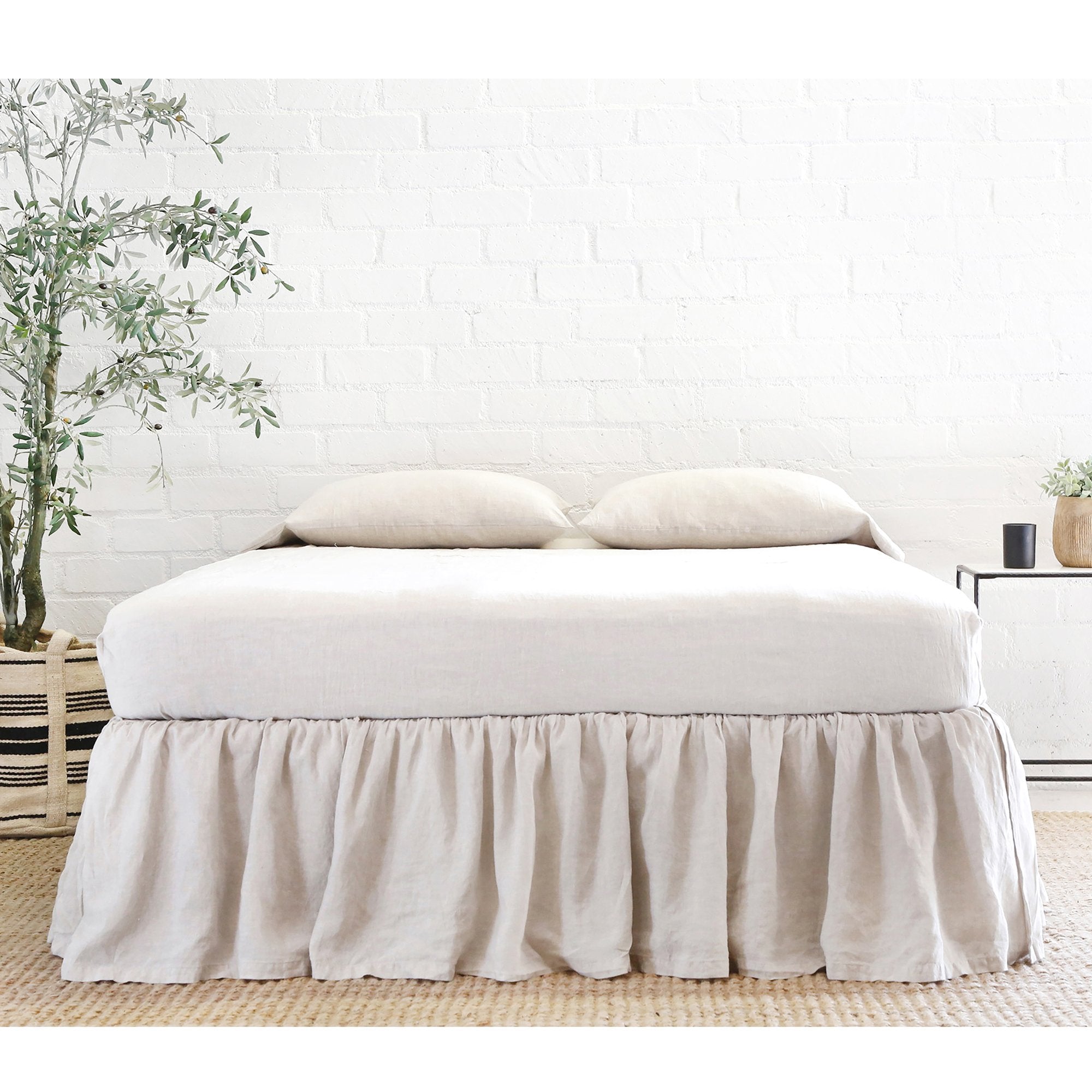 GATHERED LINEN BEDSKIRT - FLAX-Bed Skirts-Pom Pom at Home