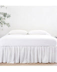 GATHERED LINEN BEDSKIRT- WHITE-Bed Skirt-Pom Pom at Home